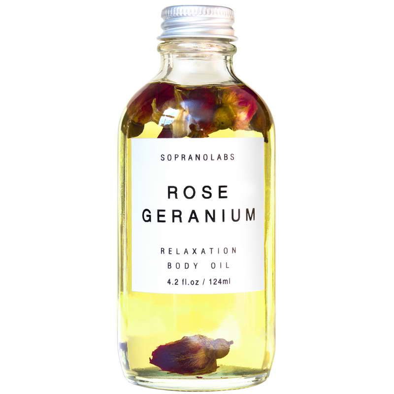 Rose Geranium Relaxation Body Oil vegan natural organic sopranolabs