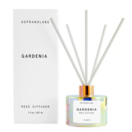 Gardenia Clean, Vegan & Cruelty Free luxury iridescent glass diffuser by SopranoLabs