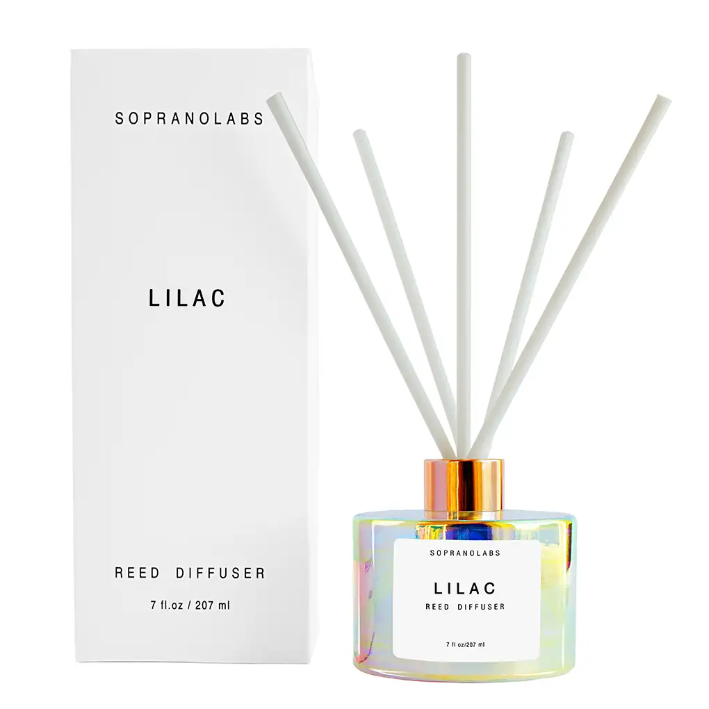 Lilac Clean, Vegan & Cruelty Free iridescent glass reed diffuser by SopranoLabs